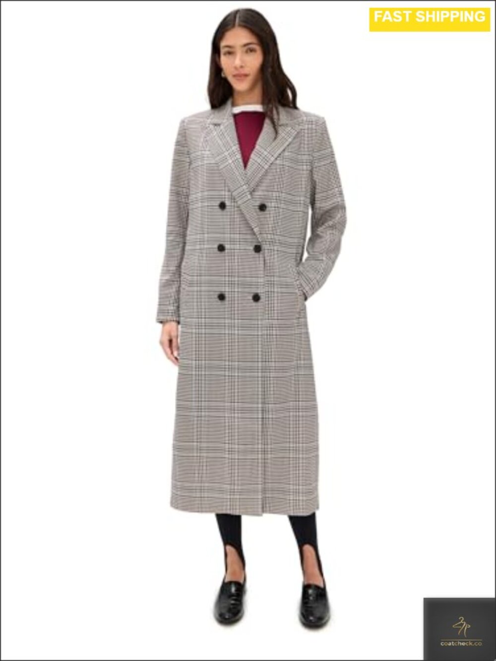 Houndstooth Blazer Jacket Double-Breasted Notch Collar Slim Fit